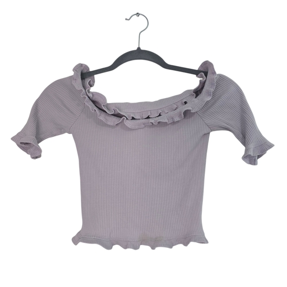 Reformation Tencel Spandex Ruffled Cropped Top in Lavender Purple with stain - Picture 1 of 7